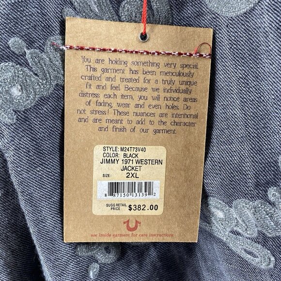 NWT True Religion Denim Jacket Jimmy 1971 Western Mens XXL Black Jeans MSRP $382 - Picture 15 of 16